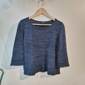 Eileen Fisher Silk Knit Top 3/4 length Navy size L